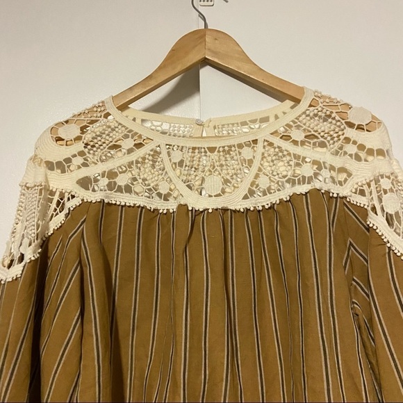 Zara Crochet Striped Top Yellow Mustard Linen Blend Top Size M - Picture 3 of 9